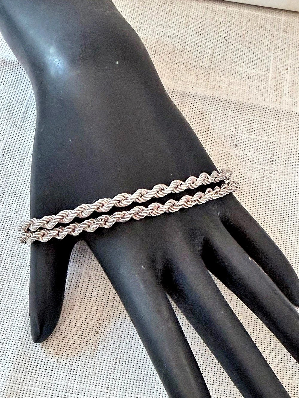Vintage Italian Sterling Silver Double Strand Rope Chain Bracelet 925 Italy 14g